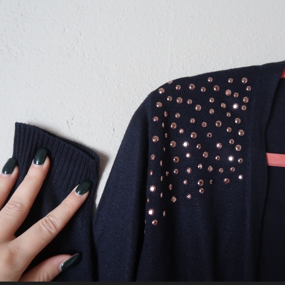 89th & Madison navy blue cardigan bling sweater - Picture 4 of 7